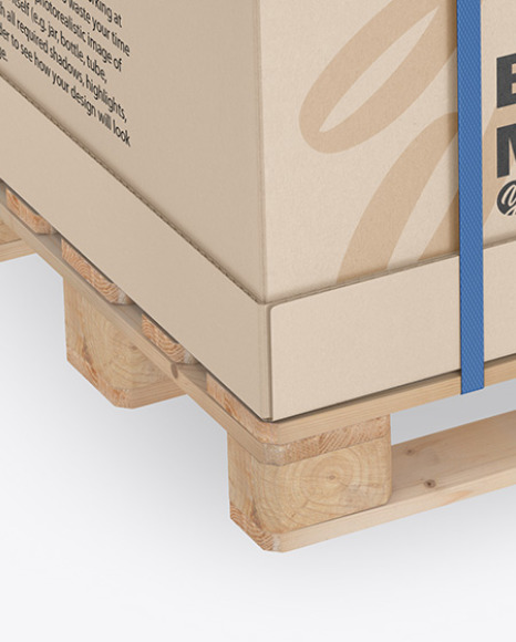 Download Wooden Pallet With Kraft Carton Box Mockup Half Side View In Box Mockups On Yellow Images Object Mockups