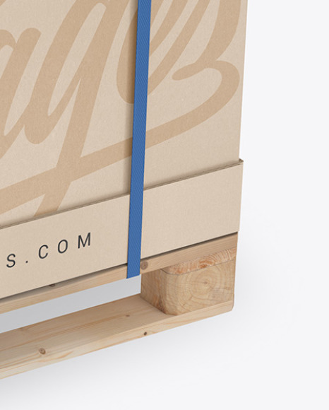 Wooden Pallet With Kraft Carton Box Mockup - Half Side View in Box Mockups on Yellow Images ...