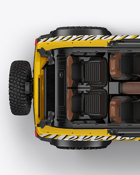 Off Road Suv Open Roof Mockup Top View In Vehicle Mockups On Yellow Images Object Mockups