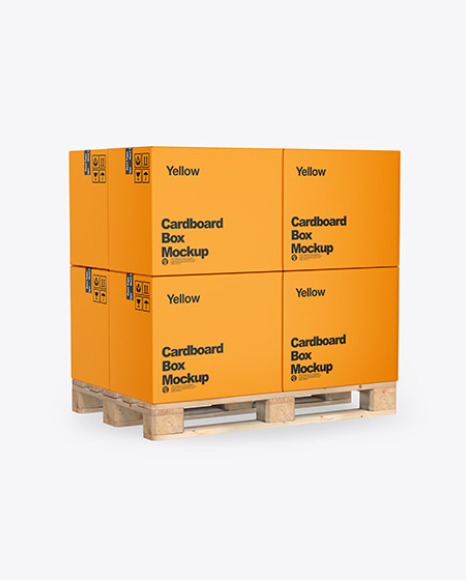 Download Wooden Pallet With Cardboard Boxes Mockup In Box Mockups On Yellow Images Object Mockups