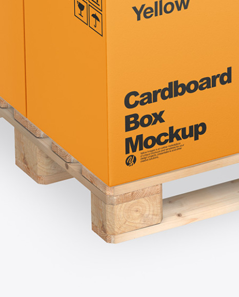 Download Wooden Pallet With Cardboard Boxes Mockup In Box Mockups On Yellow Images Object Mockups