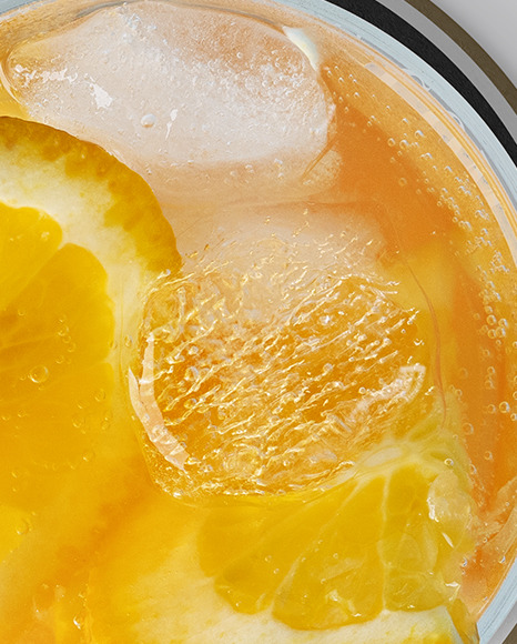 Orange Soda w Ice w Coaster Mockup PSD #1