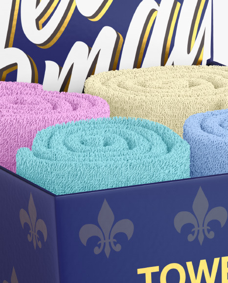 Box with Towels Mockup in Box Mockups on Yellow Images Object Mockups