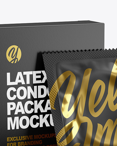 Download Matte Condom Packaging Mockup In Box Mockups On Yellow Images Object Mockups