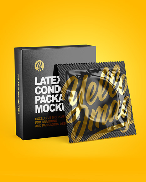 Download Glossy Condom Packaging Mockup In Box Mockups On Yellow Images Object Mockups PSD Mockup Templates