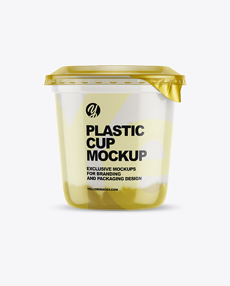 Download Plastic Cup With Yogurt And Pear Mockup In Cup Bowl Mockups On Yellow Images Object Mockups