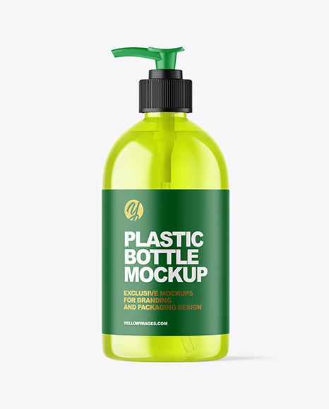 Color Plastic Cosmetic Bottle with Pump Mockup PSD #2