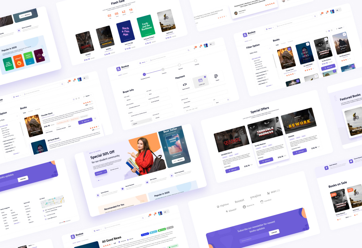 Bookoe Book Store site UI Design on Yellow Images Creative Store