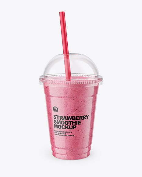 Strawberry  Smoothie Cup with Straw Mockup PSD #2