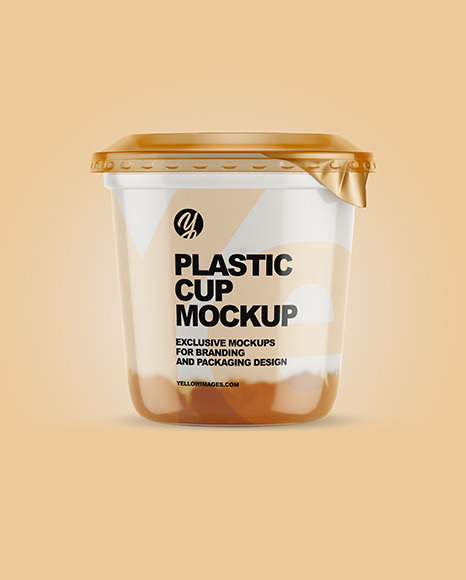 Plastic Cup with Yogurt and Apricot Jam Mockup