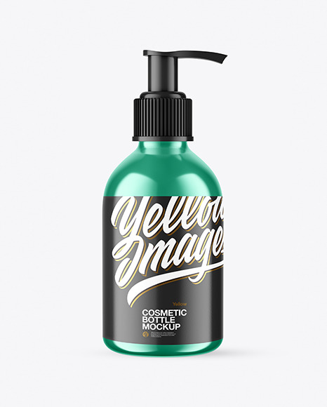 Metallic Cosmetic Bottle with Pump Mockup PSD #2