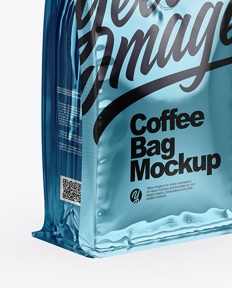 Download Metallic Coffee Bag With Valve Half Side View In Bag Sack Mockups On Yellow Images Object Mockups