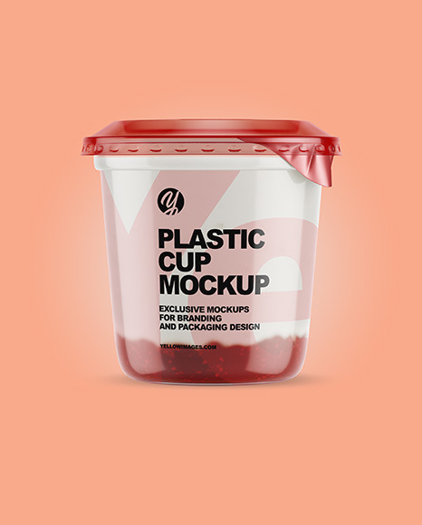 Plastic Cup with Yogurt and Raspberry Jam Mockup PSD #2
