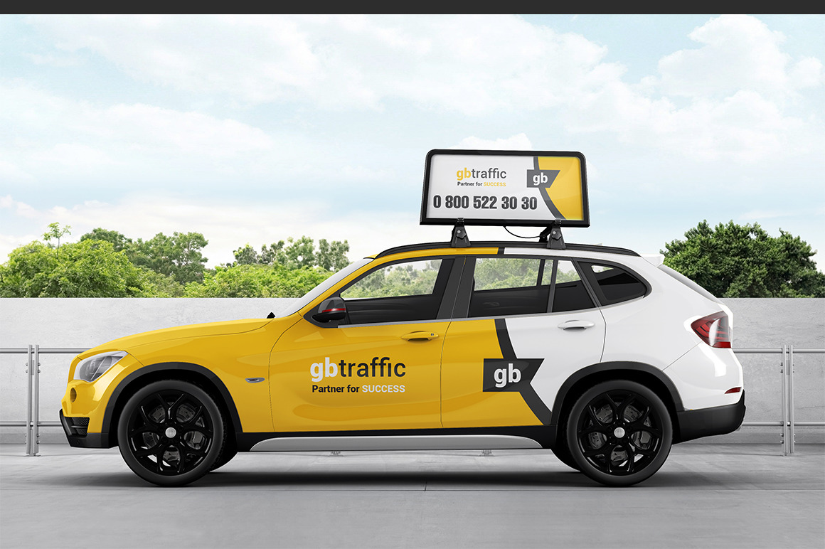 Car Roof Advertising Display Board Mockup on Yellow Images Creative Store