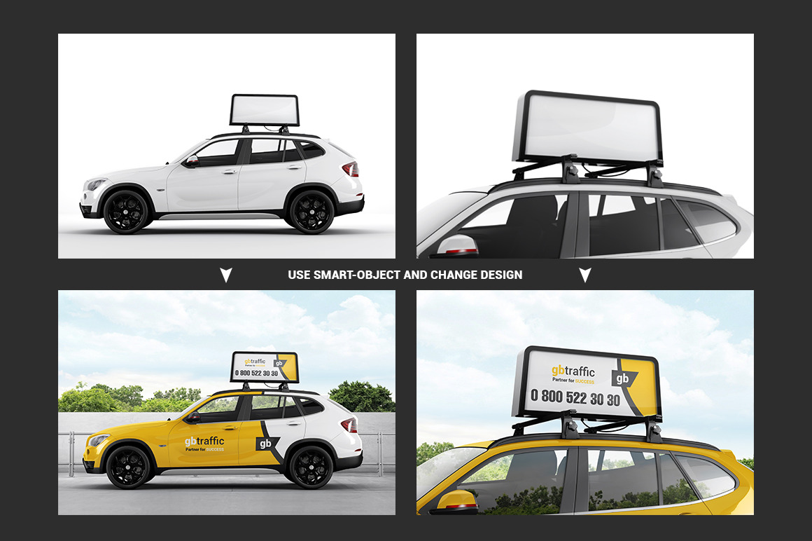 Car Roof Advertising Display Board Mockup on Yellow Images Creative Store
