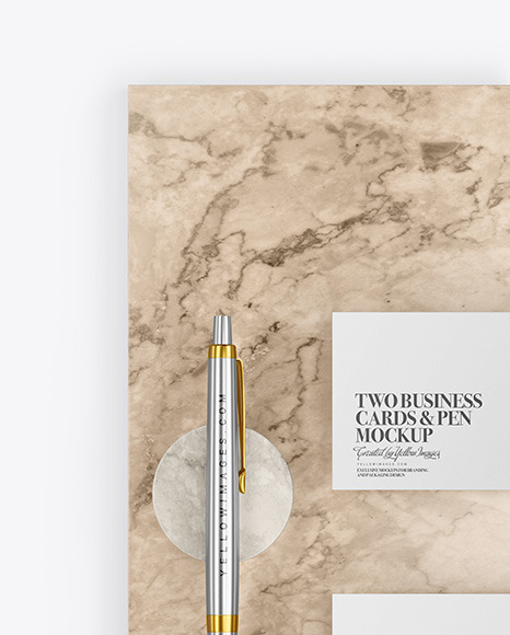 Two Business Cards Pen with Marble Mockup PSD #1