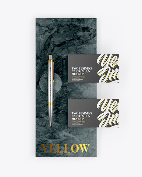 Two Business Cards Pen with Marble Mockup PSD #6