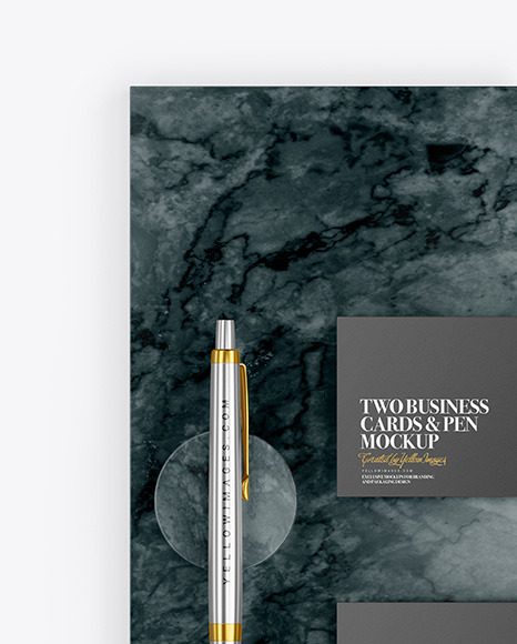 Two Business Cards Pen with Marble Mockup PSD #5