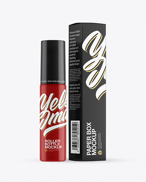 Glossy Roller Bottle with Box Mockup PSD #2