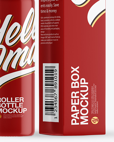 Glossy Roller Bottle with Box Mockup PSD #5
