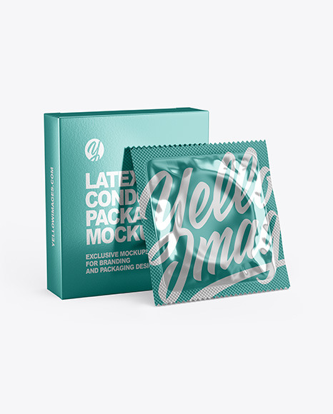 Glossy Metallic Condom Packaging Mockup In Box Mockups On Yellow Images Object Mockups