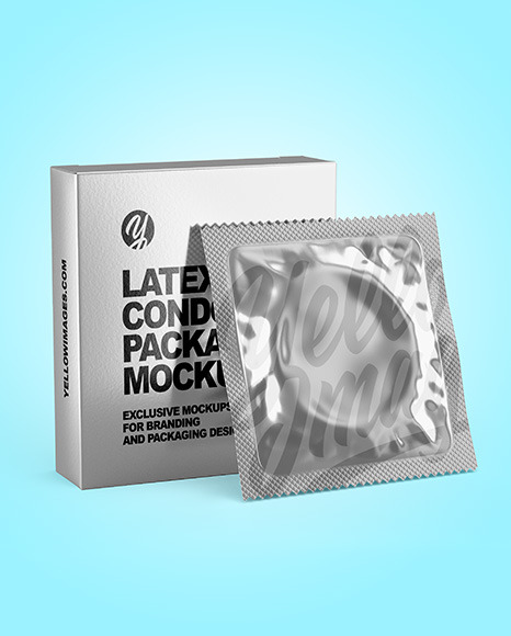 Glossy Metallic Condom Packaging Mockup In Box Mockups On Yellow Images Object Mockups