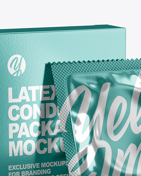 Glossy Metallic Condom Packaging Mockup In Box Mockups On Yellow Images Object Mockups