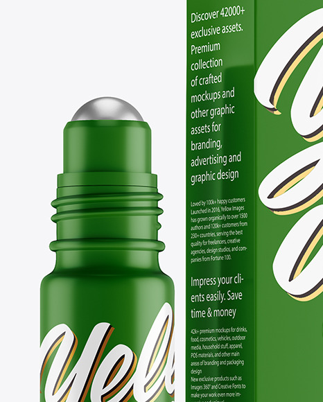 Matte Roller Bottle with Box Mockup PSD #1