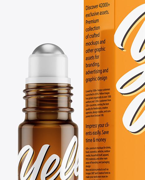 Amber Glass Roller Bottle with Box Mockup PSD #1