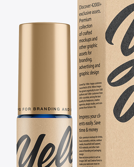 Blue Glass Roller Bottle with Kraft Box Mockup PSD #7