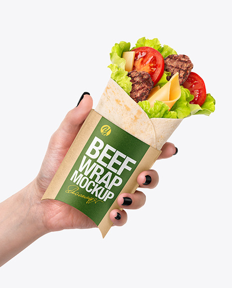 Hand w  Beef Wrap Mockup PSD #6
