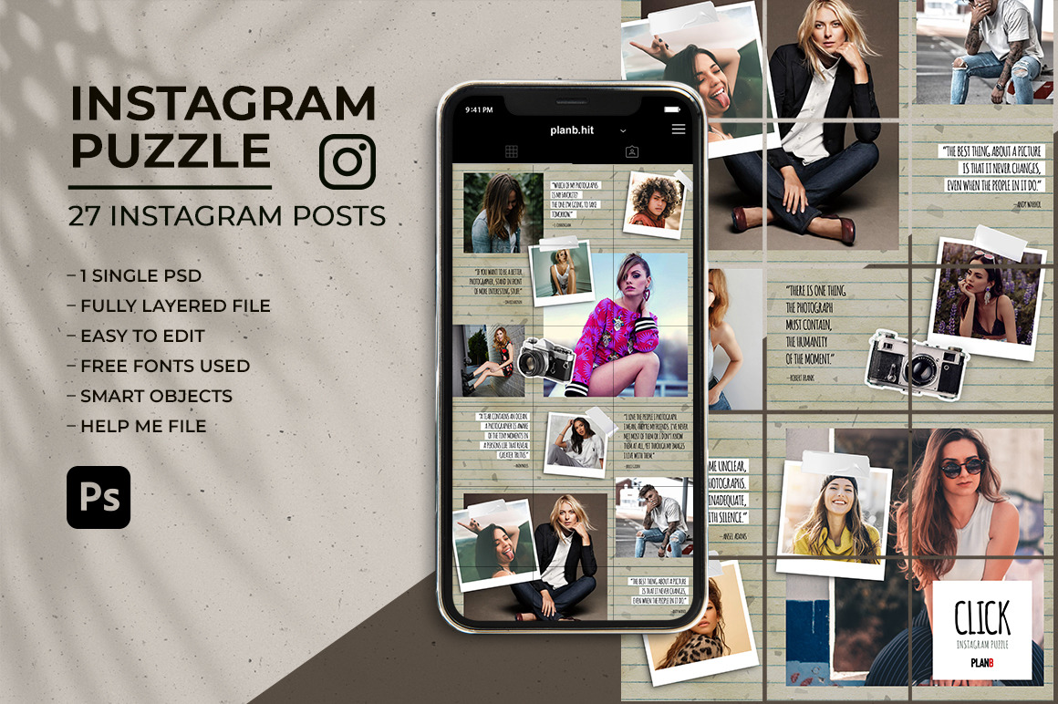 Download Click Social Media Instagram Puzzle Feed In Social Media Templates On Yellow Images Creative Store PSD Mockup Templates