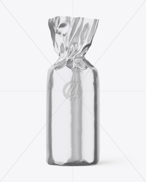 Download Glossy Metallic Foil Bottle Wrapping With Rope Mockup - Front View in Bottle Mockups on Yellow ...