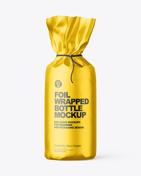 Download Matte Alluminium Metallic Foil Bottle Wrapping With Rope Mockup Front View Designs Zone