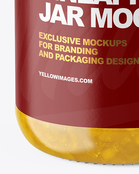 Clear Glass Jar with Pineapple jam Mockup PSD #1