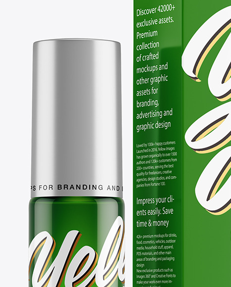 Green Glass Roller Bottle with Box Mockup PSD #7