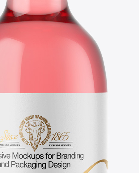 Clear Glass Pink Wine Bottle Mockup PSD #1