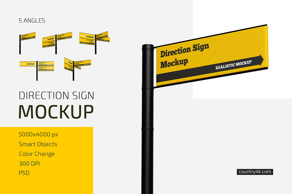 Download Direction Sign Mockup Set In Outdoor Advertising Mockups On Yellow Images Creative Store PSD Mockup Templates