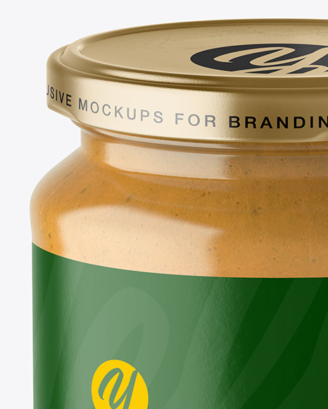 Clear Glass Jar with Peanut Butter Mockup PSD #2