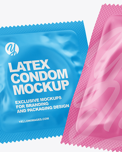 Download Two Matte Condom Packaging Mockup in Sachet Mockups on Yellow Images Object Mockups