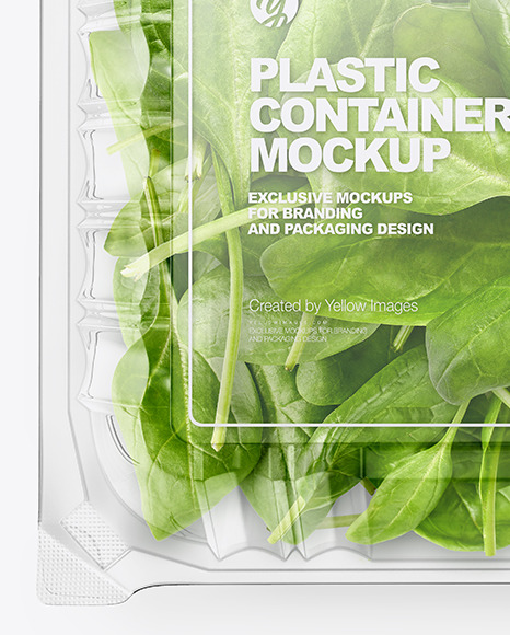 Transparent Plastic Container with Green Spinach Leaves Mockup   Top View PSD #7