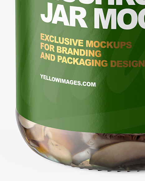 Clear Glass Jar with Marinated Mixed Mushrooms Mockup PSD #1