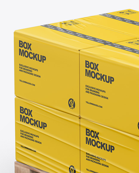 Download Pallet W 8 Paper Boxes Mockup In Box Mockups On Yellow Images Object Mockups