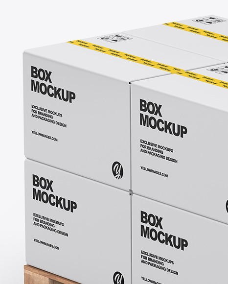 Download Pallet W/ 8 Paper Boxes Mockup in Box Mockups on Yellow ...