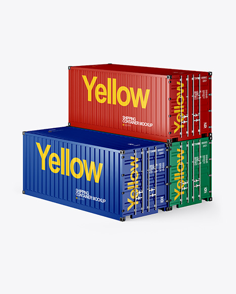 Three Shipping Containers Mockup - Half Side View