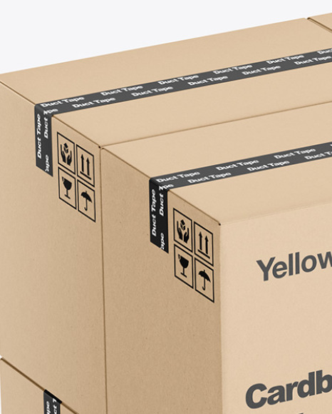 Wooden Pallet With Kraft Cardboard Boxes Mockup In Box Mockups On Yellow Images Object Mockups