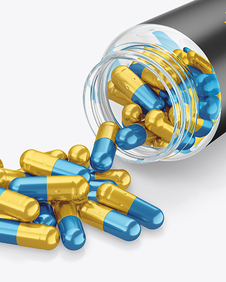 Clear Bottle with Metallized Pills Mockup PSD #1