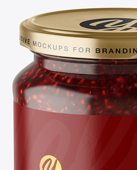 Clear Glass Jar with Raspberry Jam Mockup PSD #2