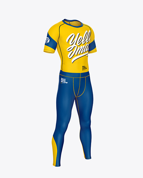 Download Compression Suit Mockup Front Half Side View In Apparel Mockups On Yellow Images Object Mockups