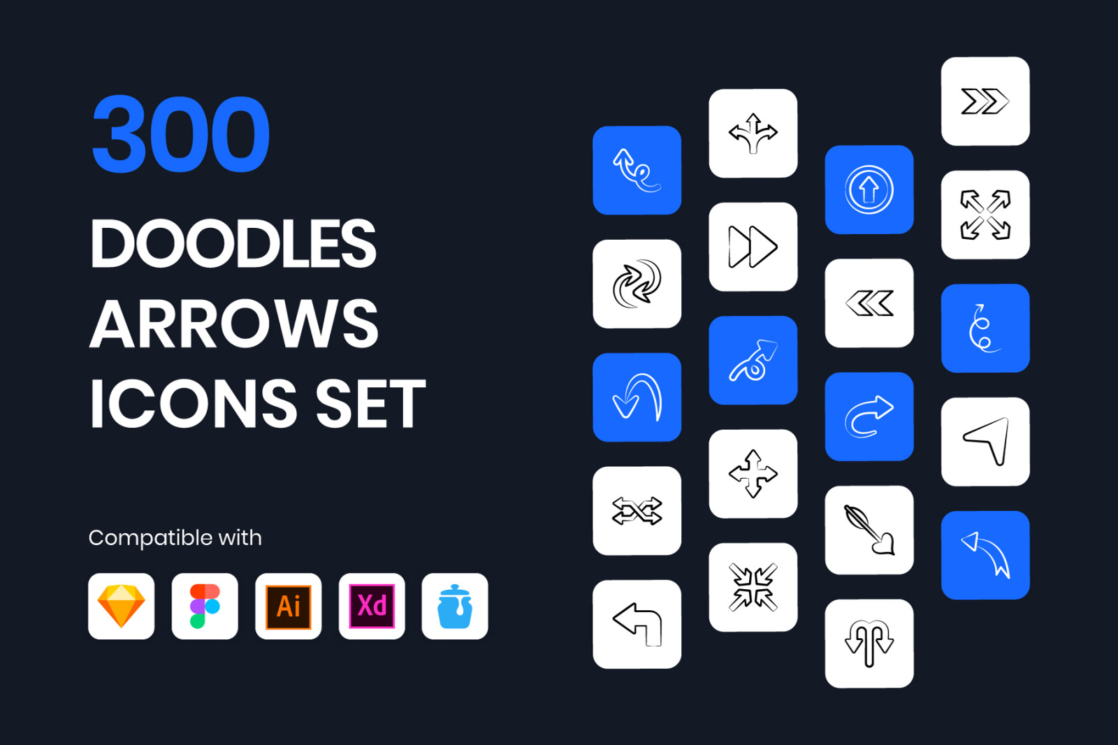 300 Doodle Arrows Icons Set on Yellow Images Creative Store